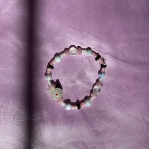 KITTY - Pink White Black - Y2K bead elastic handmade bracelet - IRIDESCENT